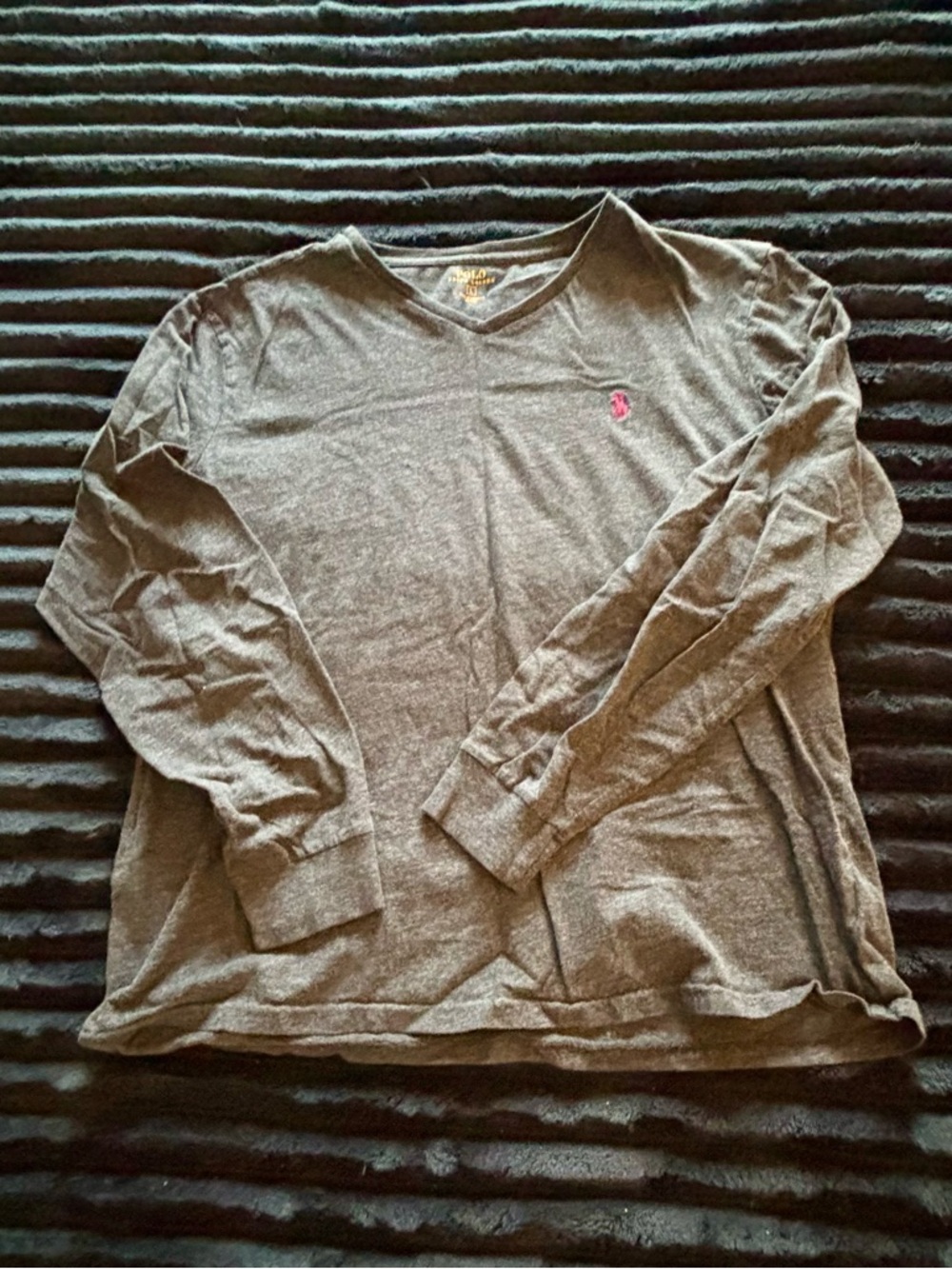 Polo by Ralph Lauren Charcoal V-Neck Tee with Yellow Logo